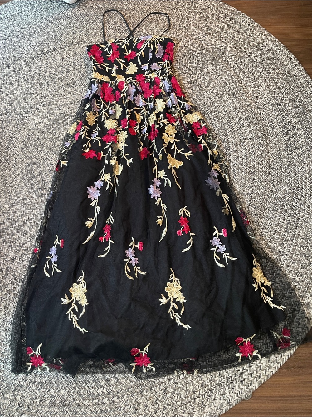 City Studio Black Floral Embroidered Prom Dress